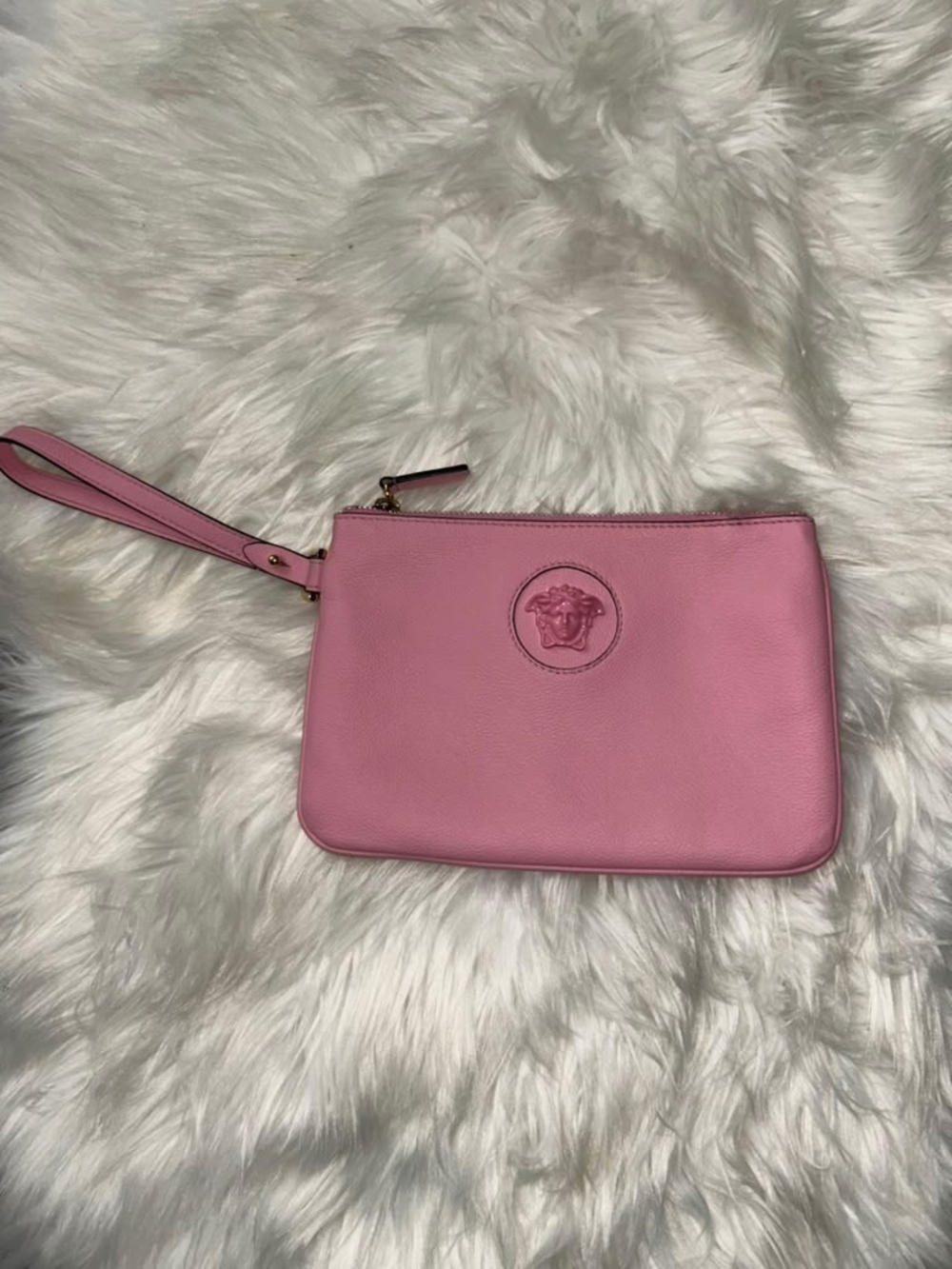 Versace Pink Leather Wristlet with Medusa Emblem